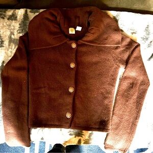 Anthropology chocolate brown, lambswool/angora, large wide collar, size xs.